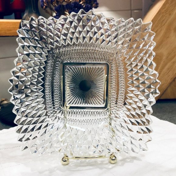 Vintage Set of 2 Indiana Glass Diamond Point Ruffle Edge Candy Dish - Picture 4 of 5